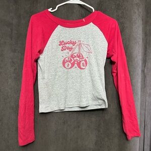 Lucky Brand Cherry Graphic Long Sleeve Tee - Gray and Red